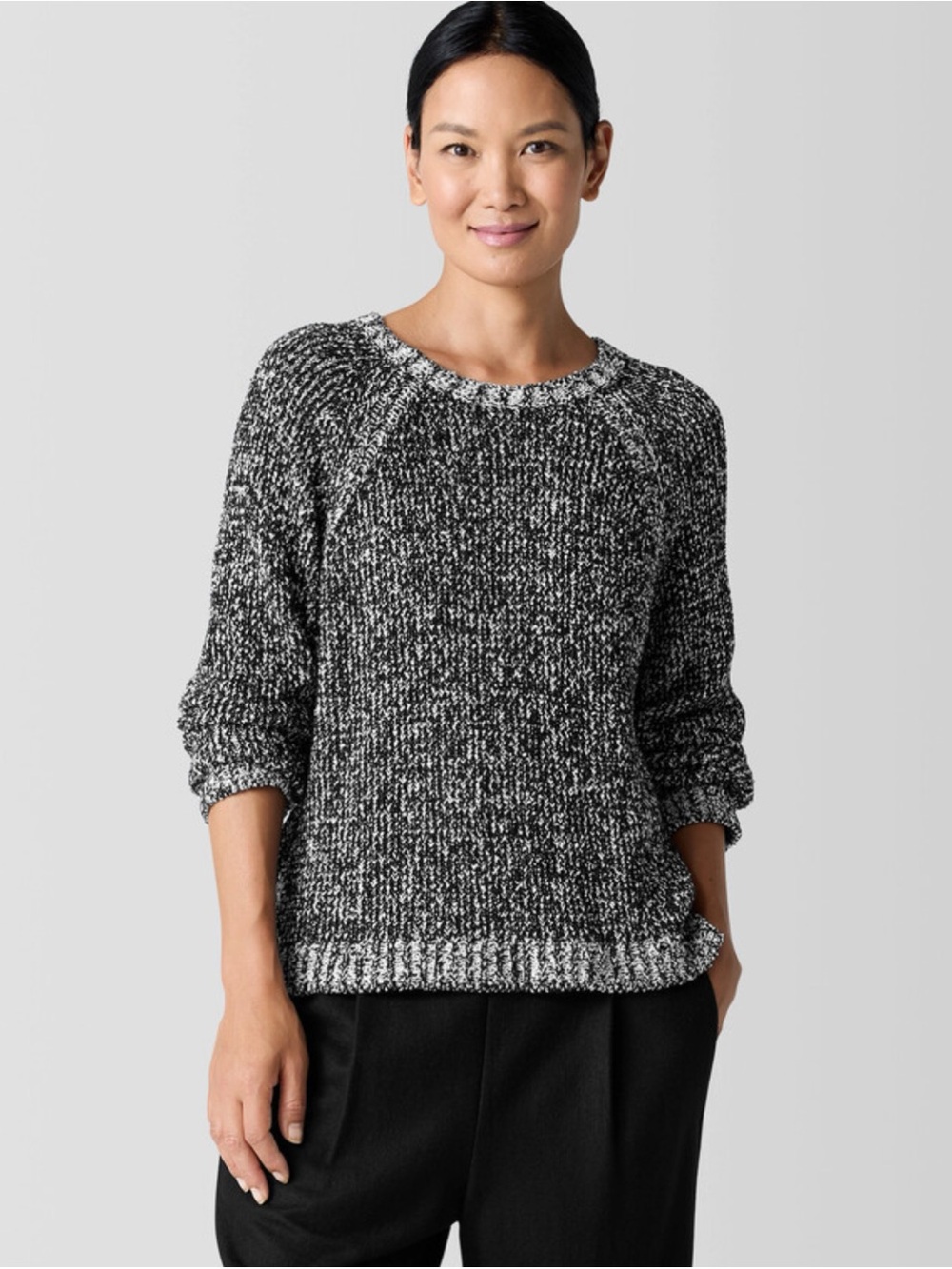 Eileen Fisher Peruvian Organic Cotton Boucle Crew Neck Sweater sz Medium